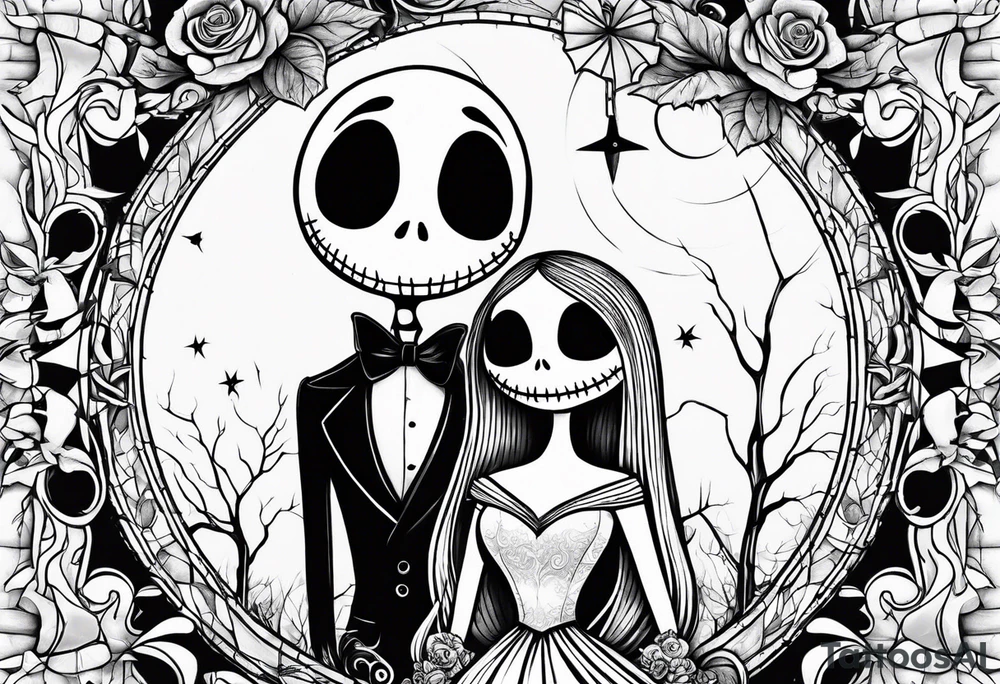 couples nightmare before Christmas with we're simply meant to be written tattoo idea