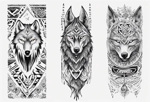 want a half sleeve on my left forearm featuring a howling wolf, surrounded by Māori patterns and Norse symbols, with a tribute to my nana, Joy tattoo idea