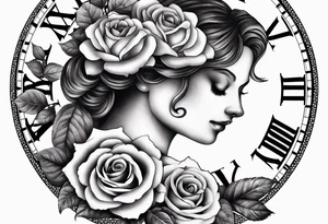 angel, roses, clock, name MARTINA tattoo idea