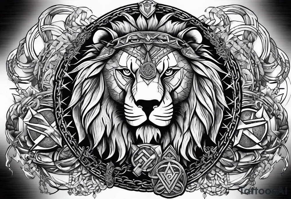 Valhalla sword shield  axe lion 
Valknut barbed wire chains tattoo idea