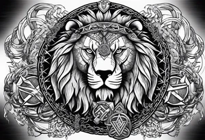 Valhalla sword shield  axe lion 
Valknut barbed wire chains tattoo idea