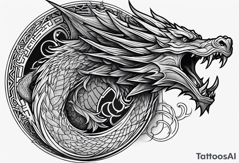 A dark evil dragon with a labyrinth on it tattoo idea