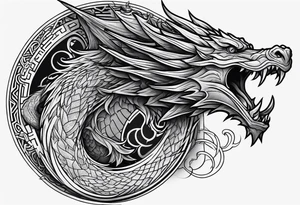 A dark evil dragon with a labyrinth on it tattoo idea