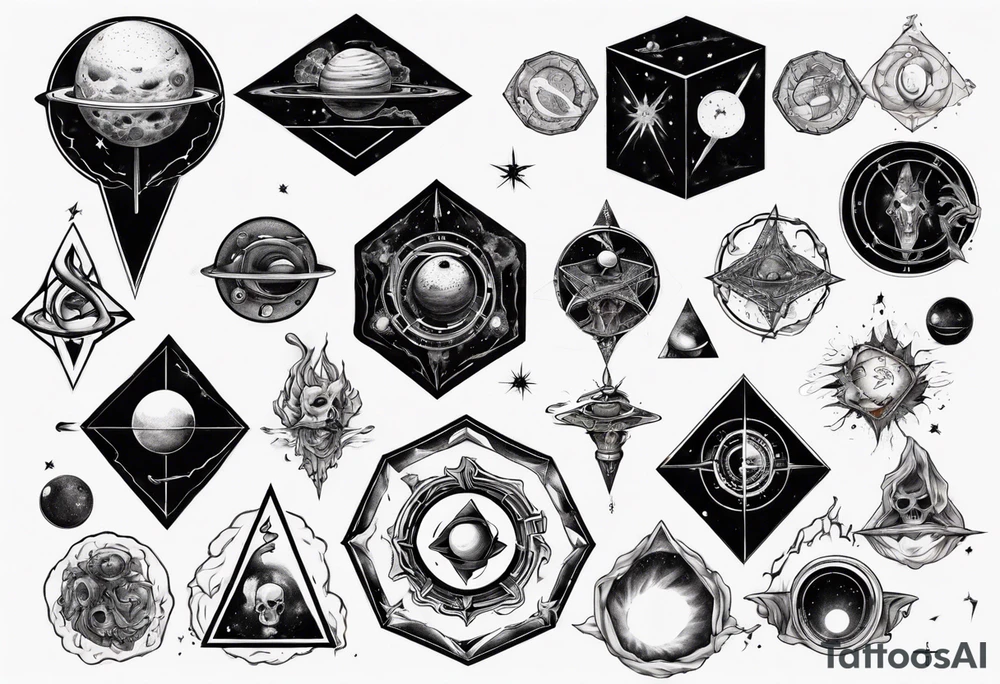 Escaping the of black cube of saturn,Occult esoteric tattoo idea