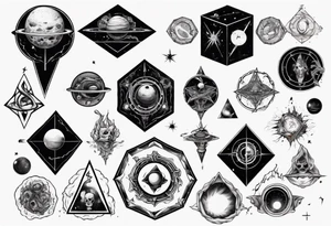 Escaping the of black cube of saturn,Occult esoteric tattoo idea