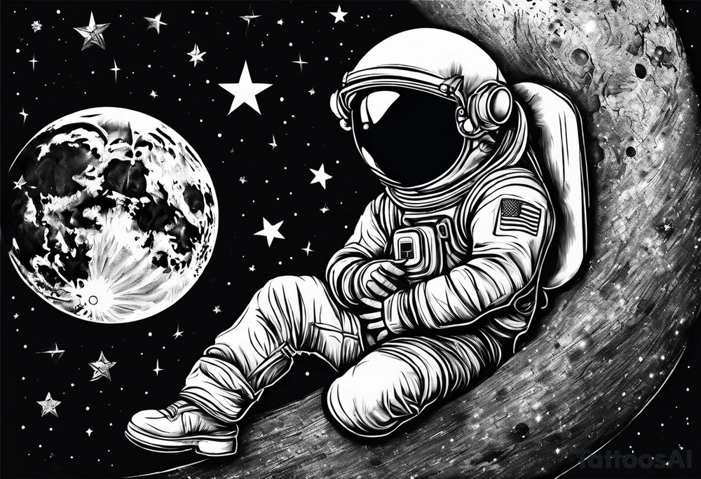 Kid Astronaut sitting on the moon reaching for the stars tattoo idea