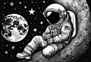 Kid Astronaut sitting on the moon reaching for the stars tattoo idea