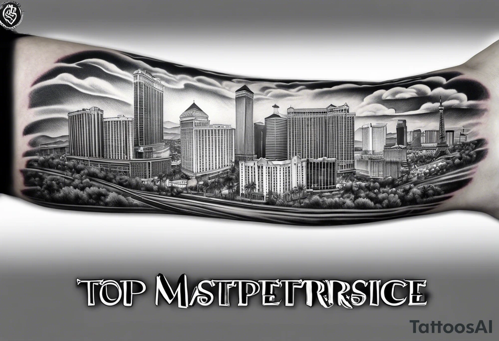 Las Vegas sky line arm sleeve tattoo idea