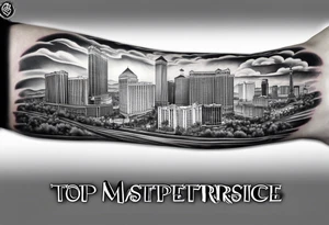 Las Vegas sky line arm sleeve tattoo idea