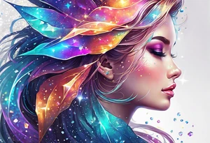 Holographic glitter rain wind crystal cluster dazzling sparkle breathtaking wispy galaxy tattoo idea