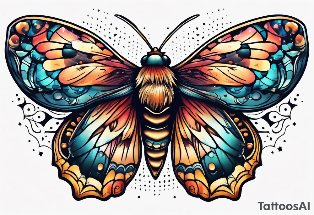 small Moth flying into outer space tattoo idea