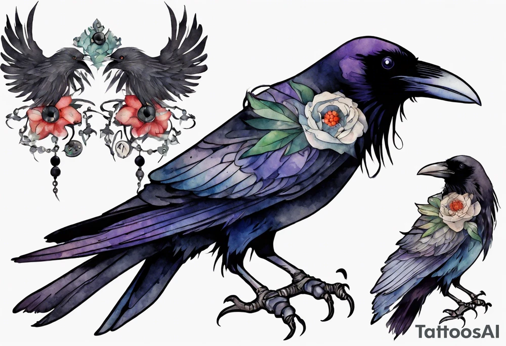 a raven wearing an amulet around it's neck tattoo idea
