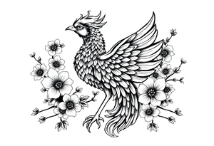 powerful majestic japanese phenix surrounded by Marple and cherry blossom ornaments tattoo idea