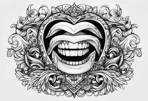 two arms wrapped around a white, shiny tooth tattoo idea