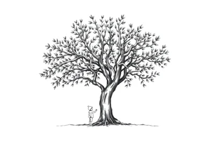 A big olive tree with a child and his parents picking it tattoo idea