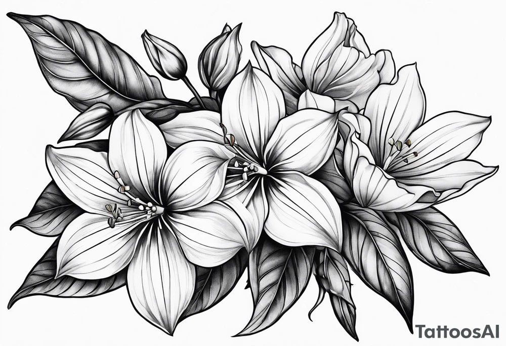 leafs and stalk with Platycodon grandiflorus flowers tattoo idea
