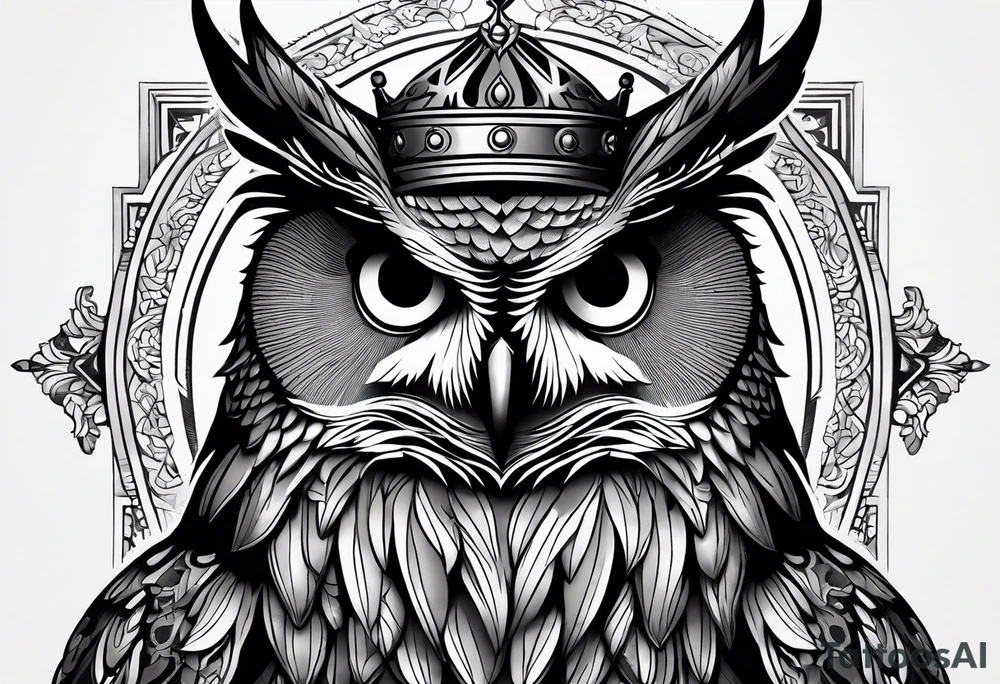 Documentary style portrait of an evil king owl, intricate details captured as if for a magazine cover, embodying the essence of a captivating tattoo design tattoo idea