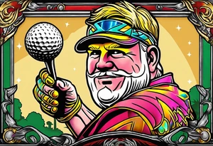 Golfer John Daly wearing the Infinity Gauntlet on one hand and holding a putter on the other hand on the 18th hole of the Masters. tattoo idea