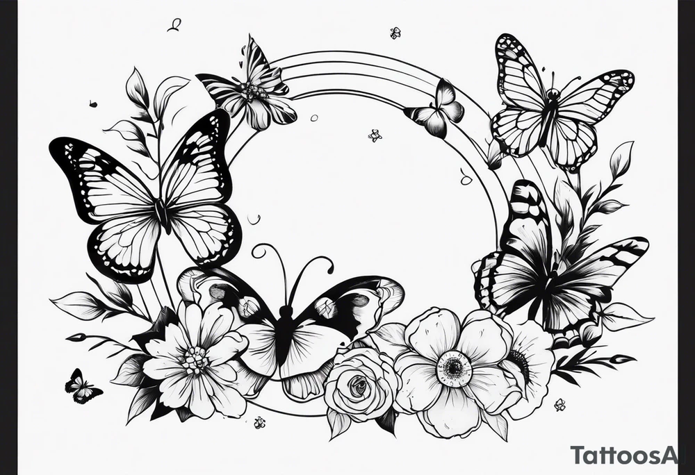 Life to death sleeve with butterflies and flowers tattoo idea