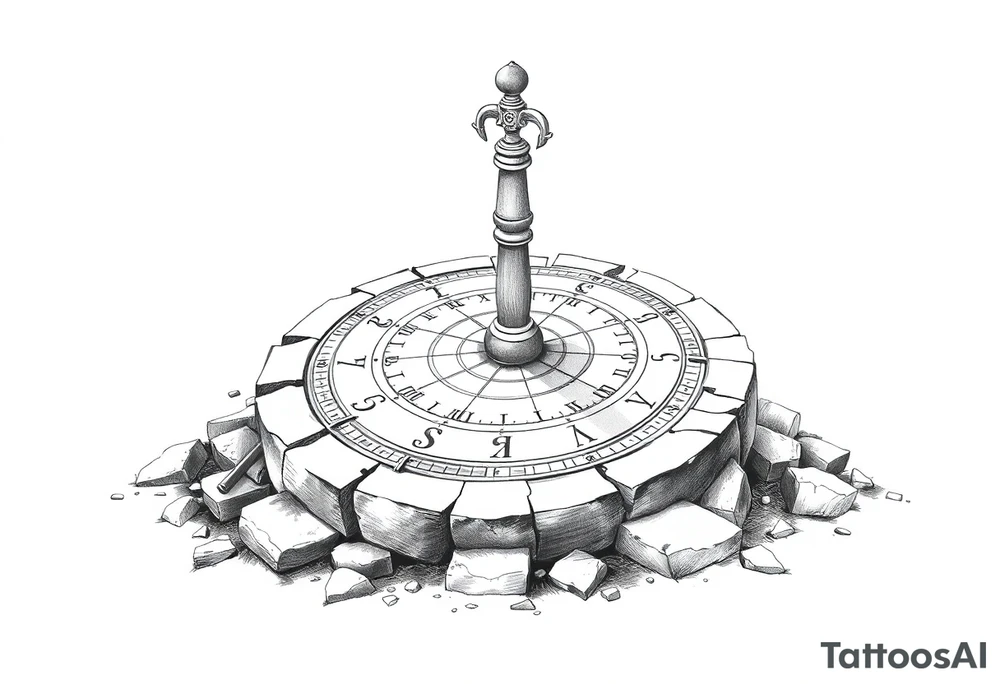 Old crumbling sundial on the ground tattoo idea