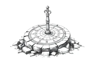 Old crumbling sundial on the ground tattoo idea