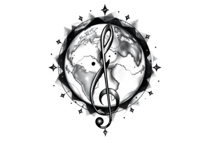 system of the universe with earth and a clef for my love to music, tattoo idea