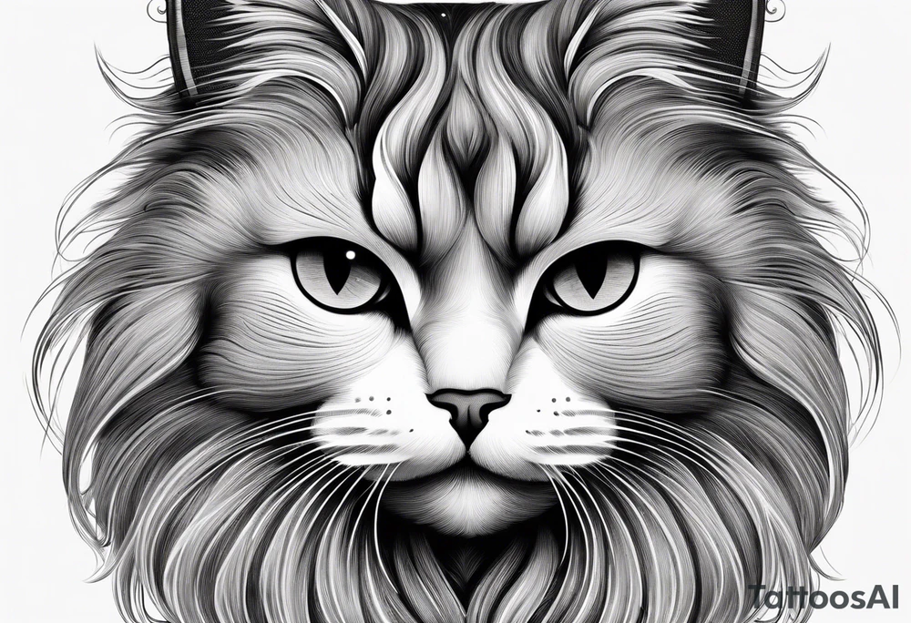 Generate a tattoo design of a long-haired Persian cat with soft, flowing lines, highlighting its luxurious fur in a minimalist style. tattoo idea