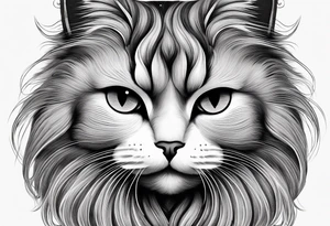 Generate a tattoo design of a long-haired Persian cat with soft, flowing lines, highlighting its luxurious fur in a minimalist style. tattoo idea