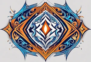 Blue and orange flame that has a half square thin line border. Twin flame symbol. Make it as small as possible. tattoo idea
