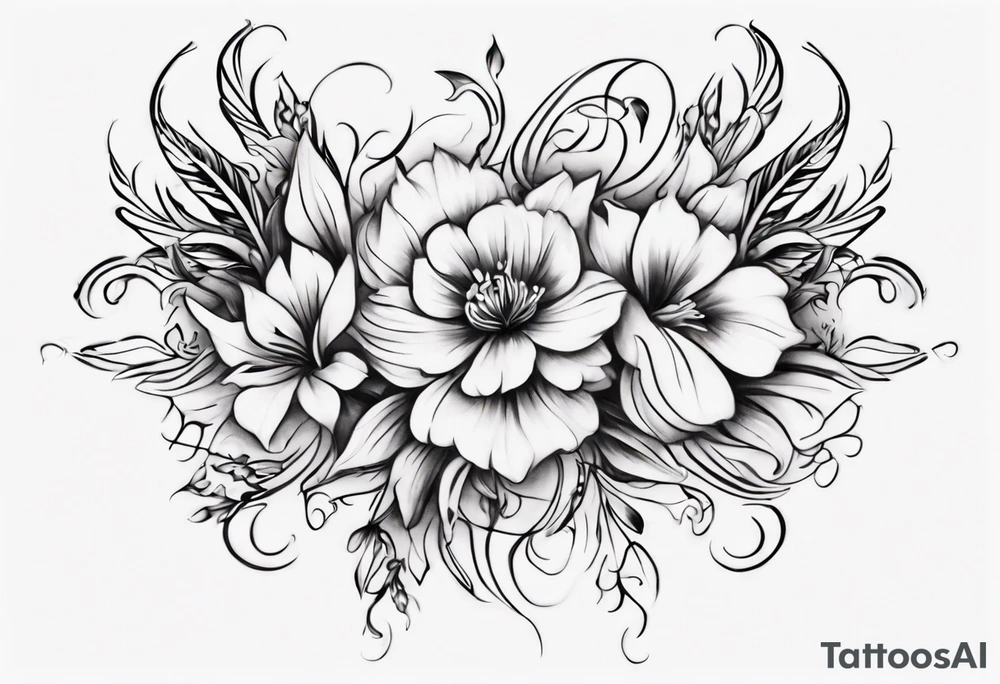 Black and white floral and ornamental style tattoo which will wrap around ankle horizontally which is larger in the centre tattoo idea
