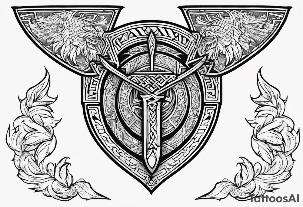 Valhalla sword shield dragon axe Valknut tattoo idea