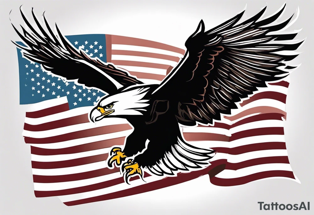 eagle flying holding American flag with beak tattoo idea