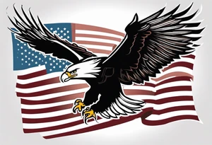 eagle flying holding American flag with beak tattoo idea