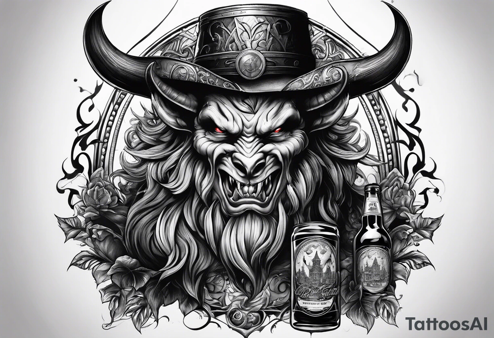 Devil with whiskey botttle tattoo idea