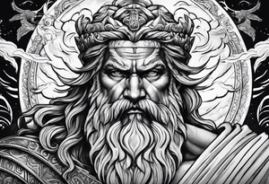 Zeus in surrounded by a storm tattoo idea