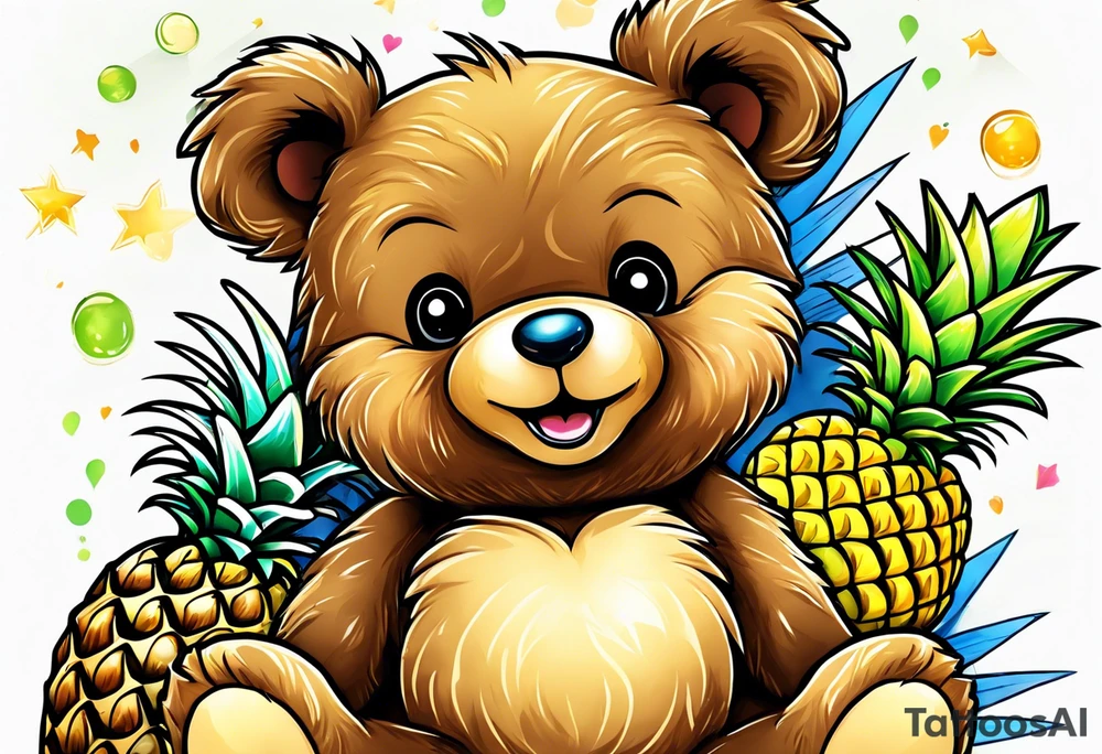 Teddy bear loves pineapple and coconuts tattoo idea