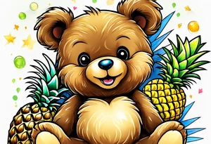Teddy bear loves pineapple and coconuts tattoo idea