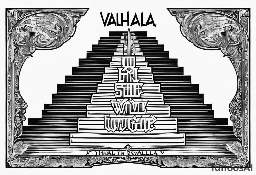 Valhalla sword shield 
stairs tattoo idea