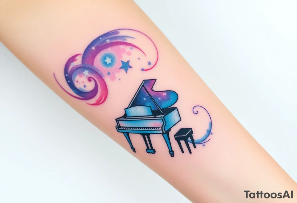 playing a grand piano under the stars swirl tattoo idea