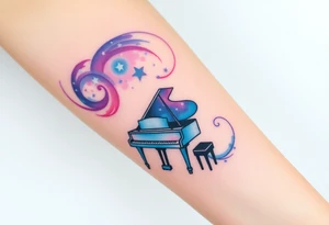 playing a grand piano under the stars swirl tattoo idea