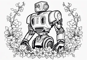 Abandoned Robot covered in flowery vines, forearm tattoo tattoo idea