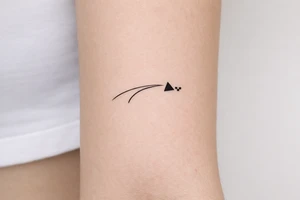 Minimalist tattoo representing a racing line approaching a racetrack apex, a simple curved line with a small geometric apex marker, inspired by motorsport driving technique tattoo idea