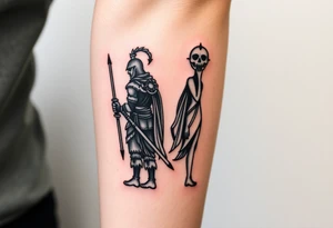 Warrior and Peace standing back to back tattoo idea