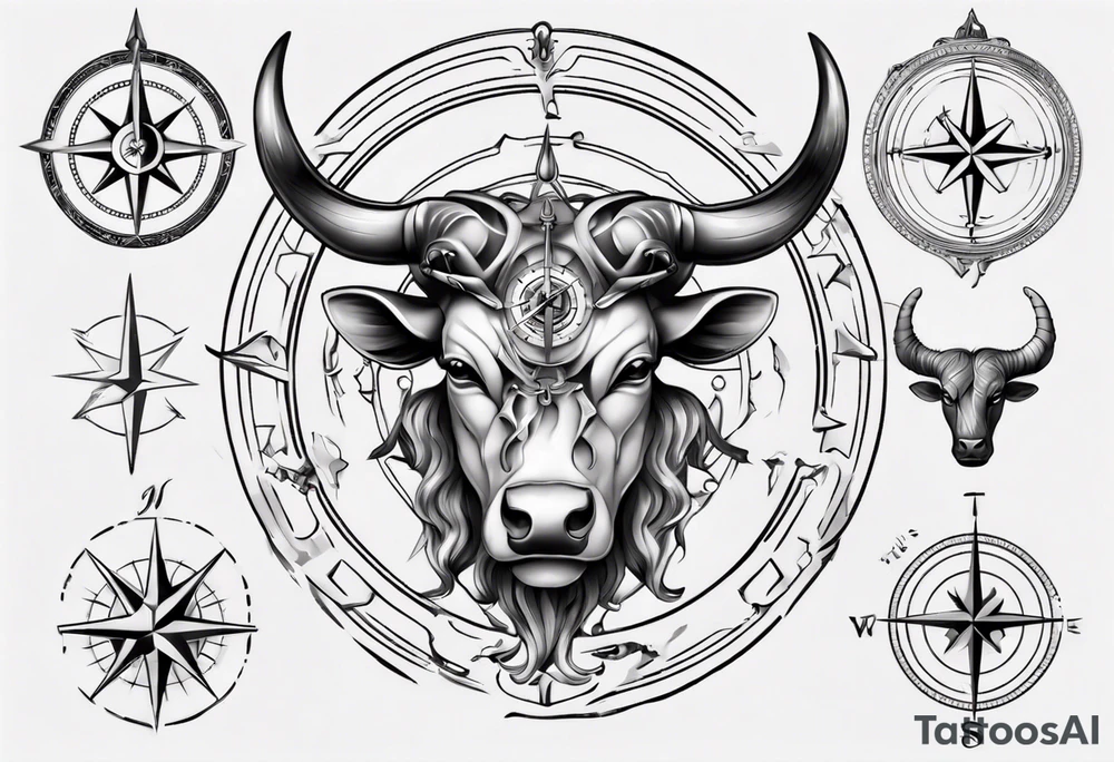 Taurus with compass tattoo idea