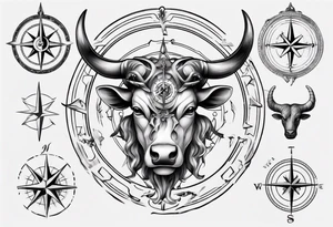 Taurus with compass tattoo idea