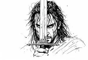 aragorn holding a sword against his face tattoo idea