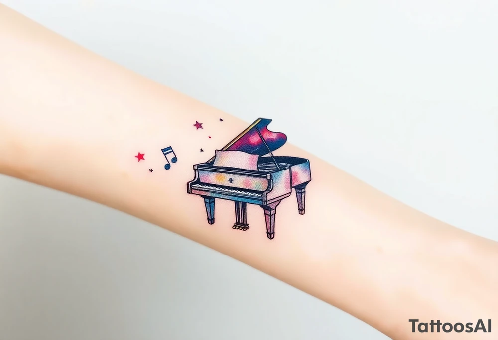 grand piano under stars and music notes tattoo idea