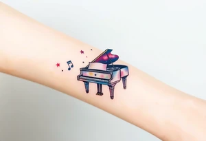 grand piano under stars and music notes tattoo idea