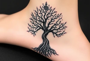 mystical tree of life with cosmic roots and celestial branches tattoo idea