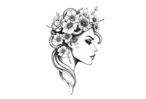 Powerful side profile woman’s face with flowers
And snakes heads and mandala tattoo idea